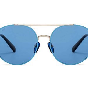 Gold Blue Full Rim Round Sunglasses