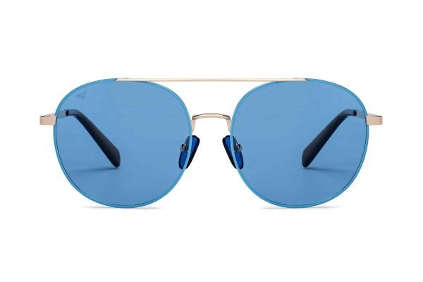 Gold Blue Full Rim Round Sunglasses