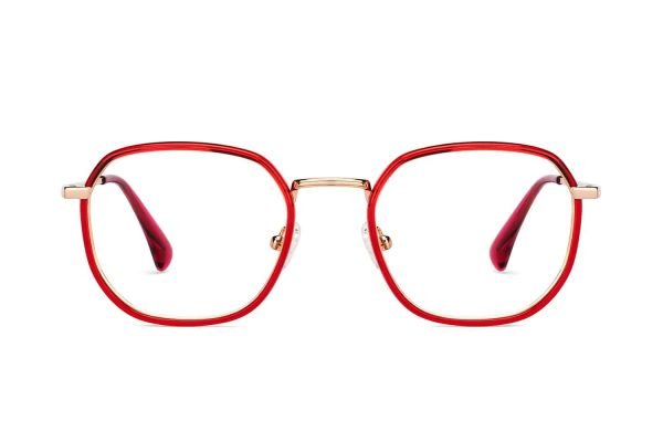Gold Maroon Full Rim Wayfarer Eyeglasses