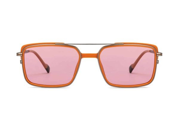 Gunmetal Orange Full Rim Rectangle Square Sunglasses