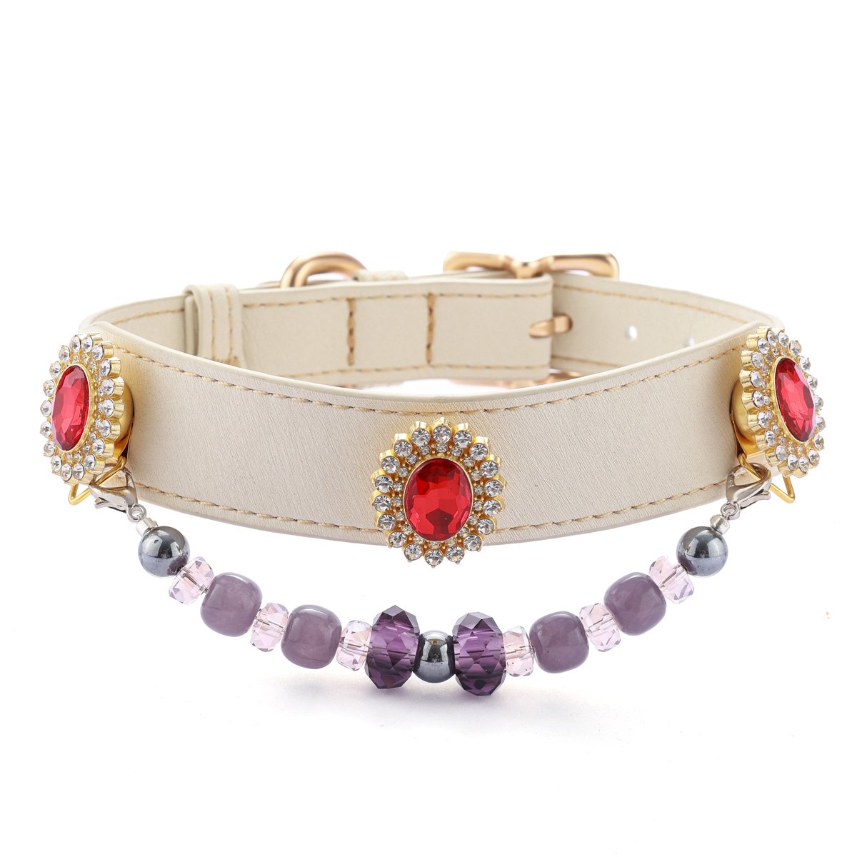 Vintage-style gemstone pet collar